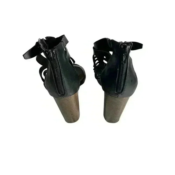 Indigo Rd Black 10M High Heeled Zip Up Back Open Toe Gladiator Sandals - Picture 5 of 9